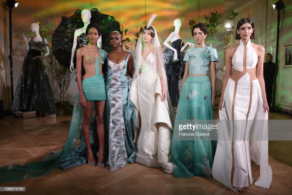 PARIS, FRANCE - JANUARY 22: A model at Gyunel presentation at the Ritz Hotel on January 22, 2019 in Paris, France. (Photo by Francois Durand/Getty Images For Gyunel)