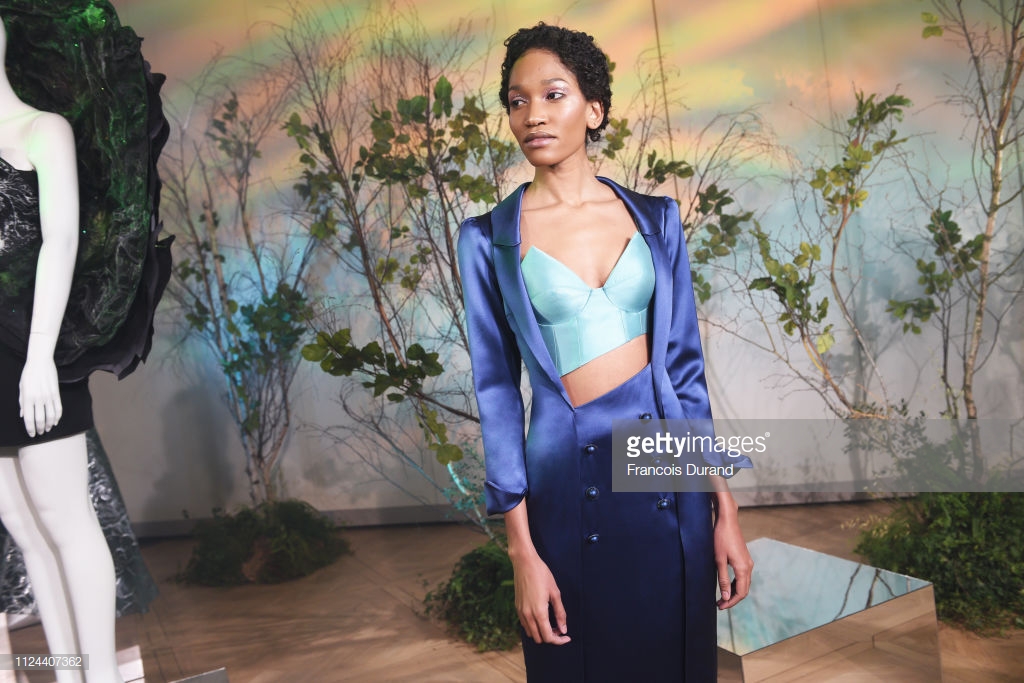 PARIS, FRANCE - JANUARY 22: A model wearing Gyunel design during Gyunel presentation at the Ritz Hotel on January 22, 2019 in Paris, France. (Photo by Francois Durand/Getty Images For Gyunel)