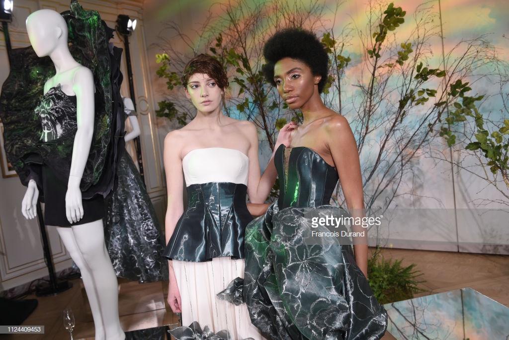 PARIS, FRANCE - JANUARY 22: Models wearing Gyunel design during Gyunel presentation at the Ritz Hotel on January 22, 2019 in Paris, France. (Photo by Francois Durand/Getty Images For Gyunel)