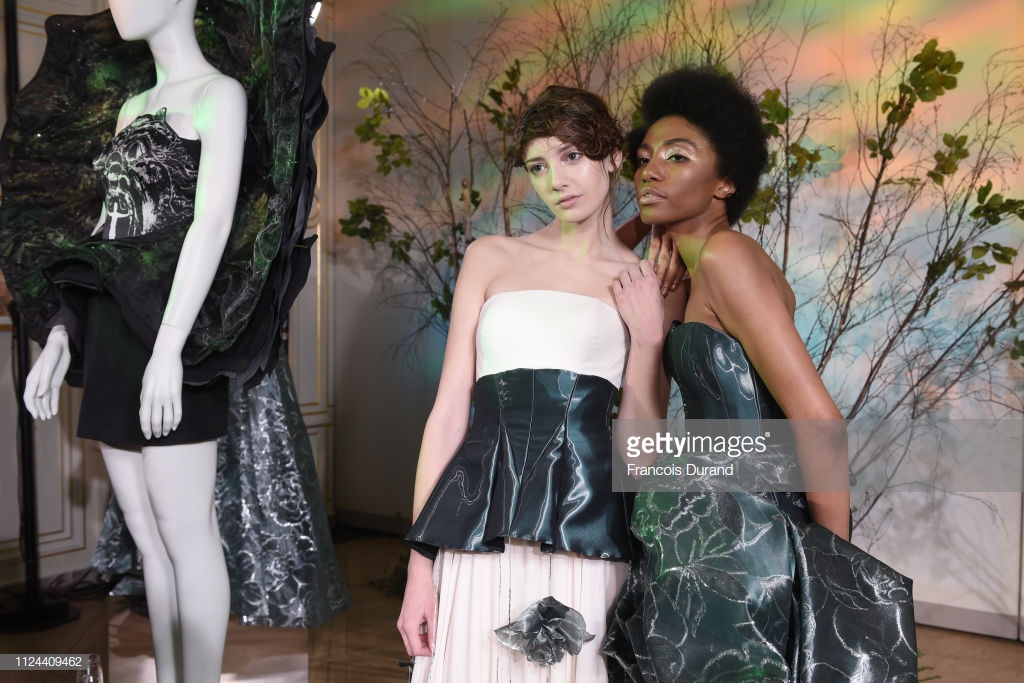 PARIS, FRANCE - JANUARY 22: Models wearing Gyunel design during Gyunel presentation at the Ritz Hotel on January 22, 2019 in Paris, France. (Photo by Francois Durand/Getty Images For Gyunel)